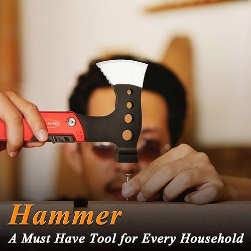 Miniatura 5 de RoverTac Hacha multiherramienta 11 en 1 – Equipo de camping con cuchillo, martillo, sierra, abridor de botellas, destornilladores – Herramienta