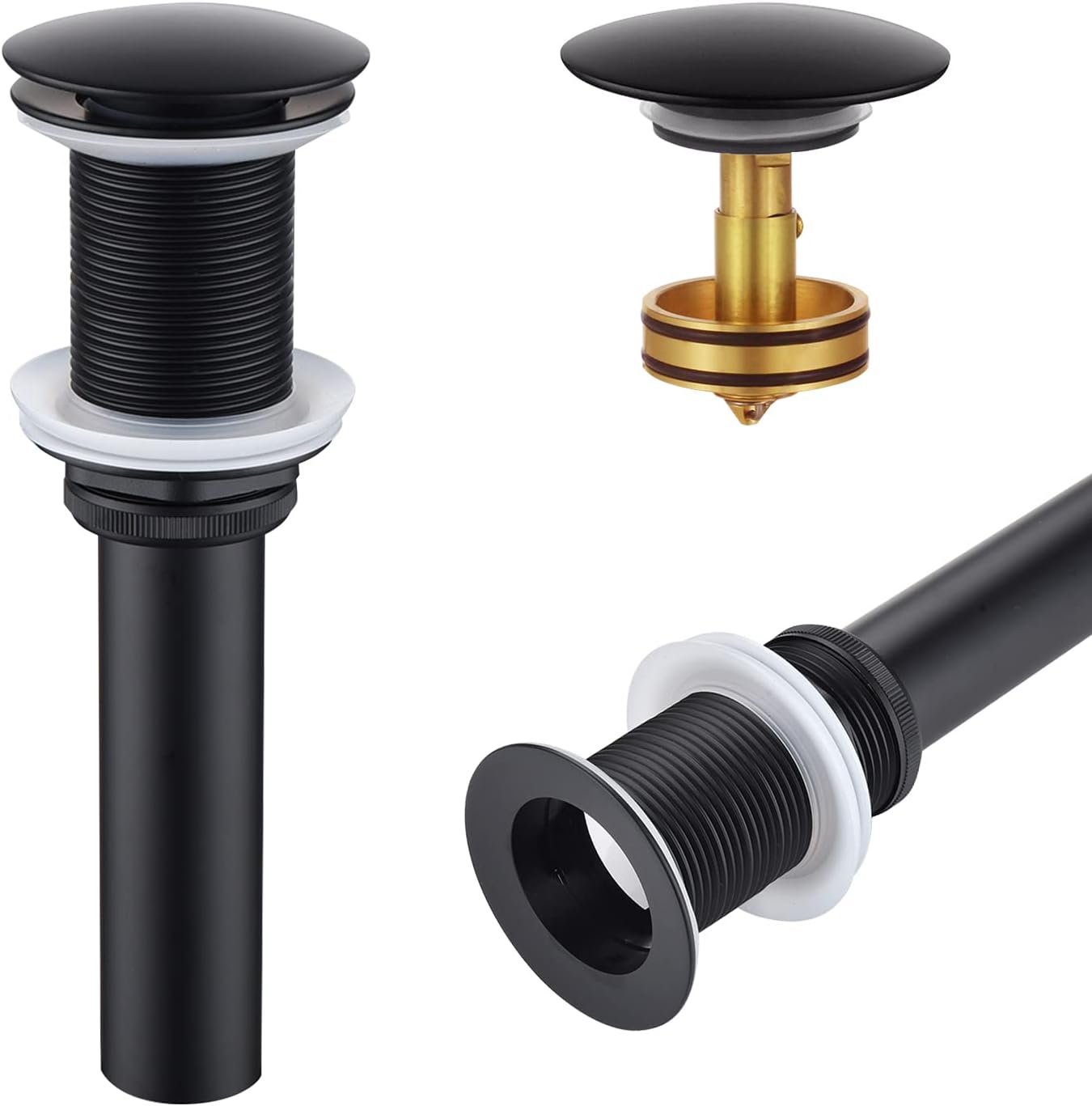 KOKOSIRI Pop Up Sink Drain with Strainer Basket, Matte Black Bathroom