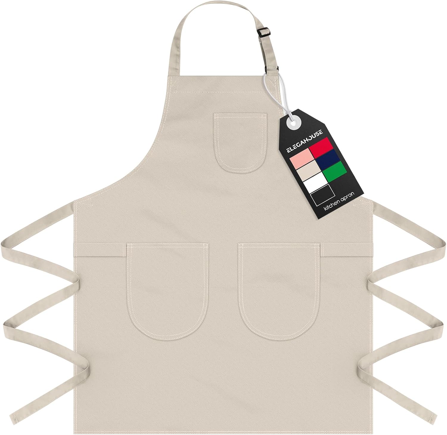 Unisex Apron with Pockets for Cooking, Salon & Art - 100% Cotton Adult Kitchen, Chef, Stylist Apron (Beige)