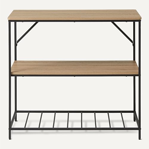 Miniatura 5 de Tienda Basics Isla de cocina con 3 estantes de almacenamiento, efecto negro y roble