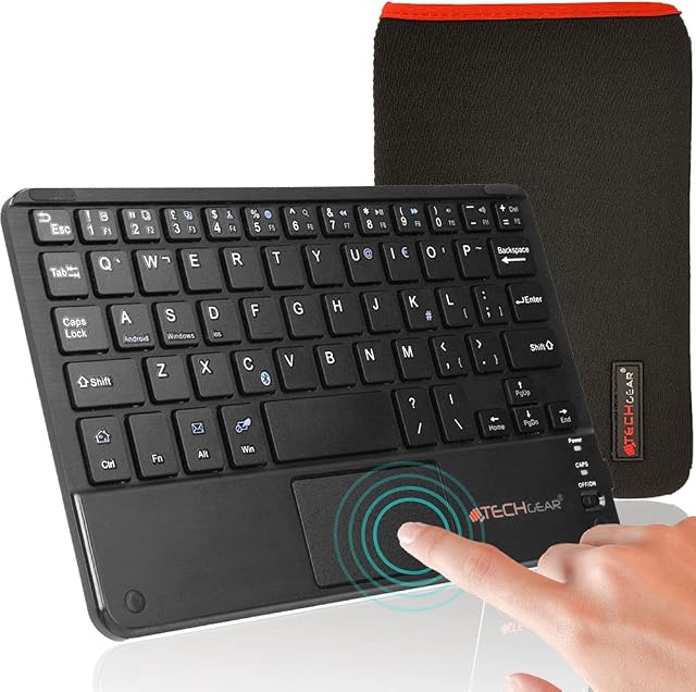 TECHGEAR [Active Strike Pro MINI] Slim Bluetooth Wireless UK QWERTY Keyboard with Mouse Touchpad for Samsung Tablet Tab A7, S6 Lite 10.4", Tab A8 10.5" X200, Tab A 10.1" (with Keyboard Carry case)