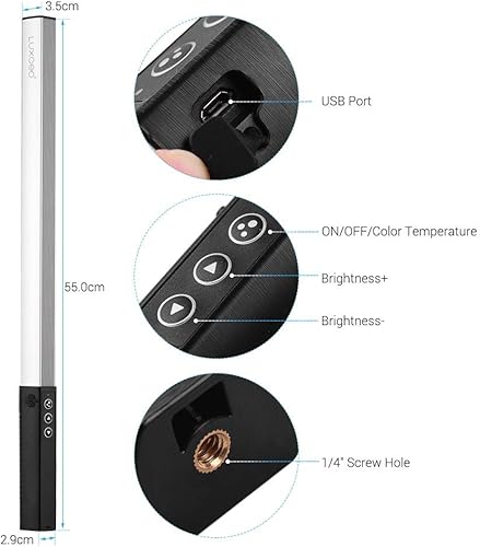 Miniatura 4 de LUXCEO Iluminación LED RGB para fotografía, varita portátil de mano, luz LED de video de 1000 lúmenes, CRI 95+ USB recargable con control remoto,