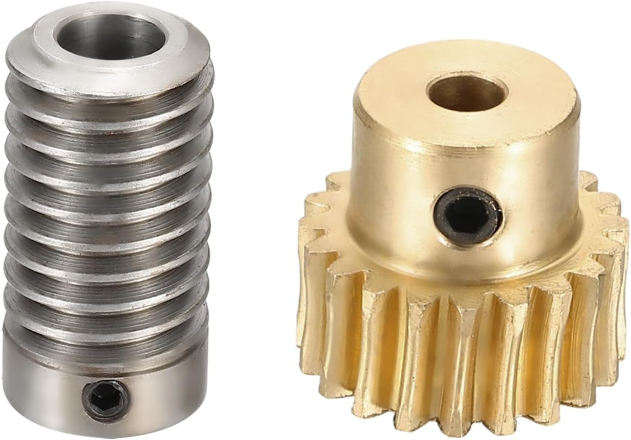 sourcing map Worm Gear Set 20T 0.8 Module 1:20 Reduction Rate, Right Rotation Drive Gear Box Wheel Reduce Transmission Part (Brass Gear-4mm Bore, 1045 Steel Rod 8mm Bore)