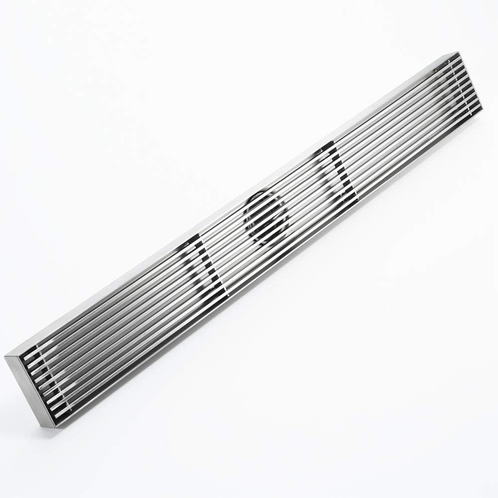 クロムリニアシャワー排水管消臭剤リニアシャワー床排水管304ステンレス鋼長方形廃棄物、取り外し可能なカバー付きグリッド格子、30CM