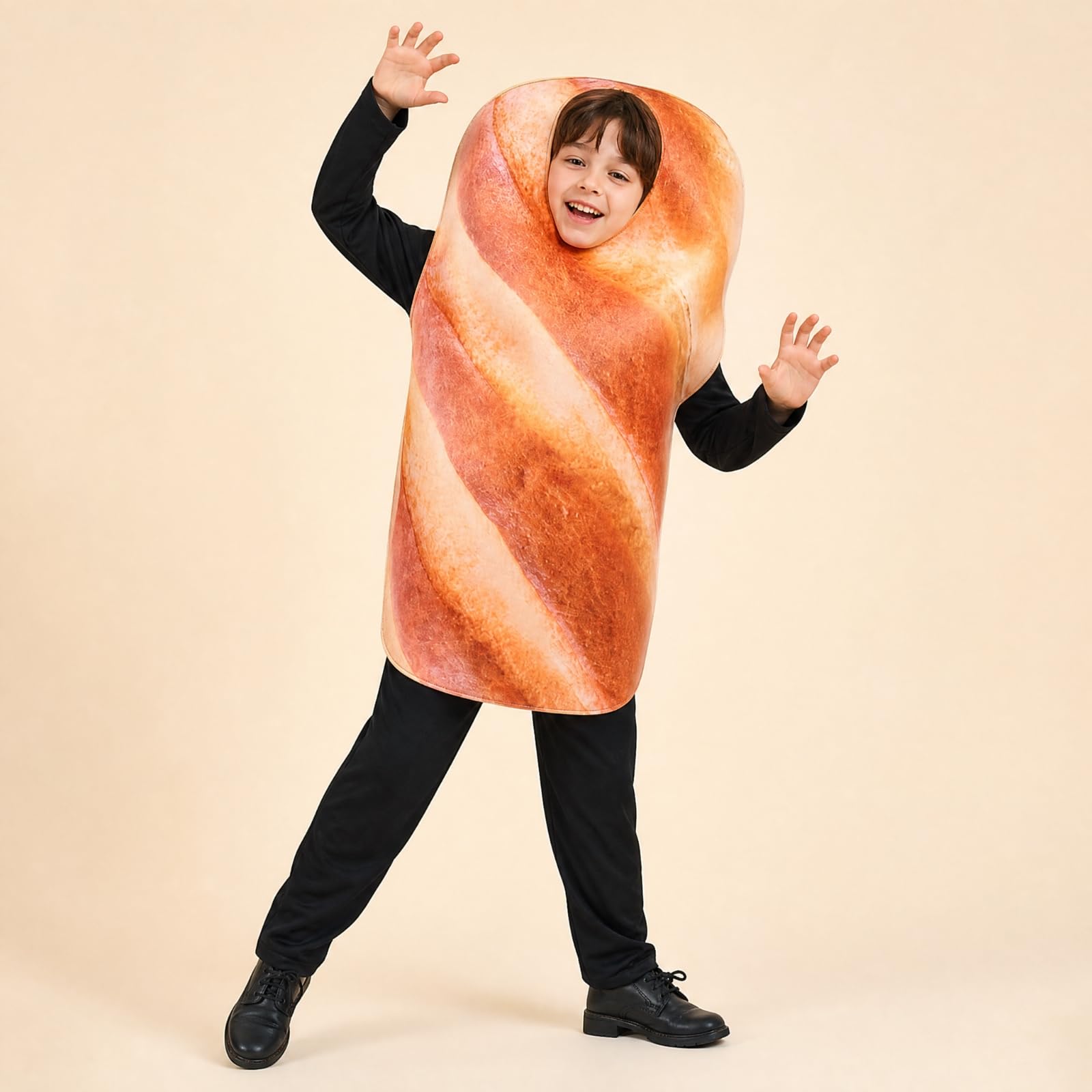 kowaku Travestimento Pane Tostato Confortevole Costume a Forma di Pane Leggero Travestimento con Maniche e Gambe Nere per Recite Scolastiche