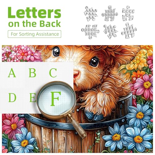 Image of Highland Cow 500 Piece Puzzles for Adults Cute Cow Flower Animal Jigsaw Puzzles 500 Pieces Difficult Unique Family Challenging Puzzle (20 inchx20 inch)