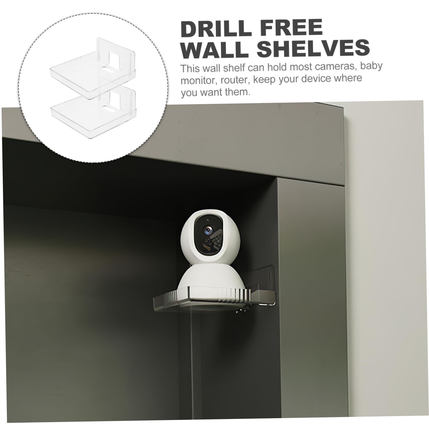 KALLORY Pack Security Camera Mount No Drill Monitor Bracket Wall Shelf for Router Easy Install Corner Shelf
