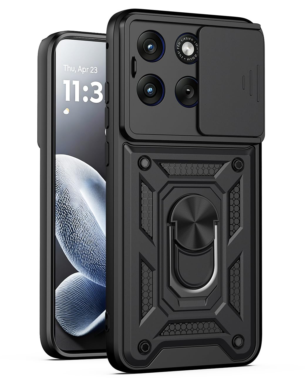 Tough Armor Bumper Back Cover for Motorola Moto Edge 70 Fusion 5G | Sliding Camera Cover, Kickstand & Ring Holder 360 Degree Protection Back Cover for Moto Edge 70 Fusion 5G - Black-image-29