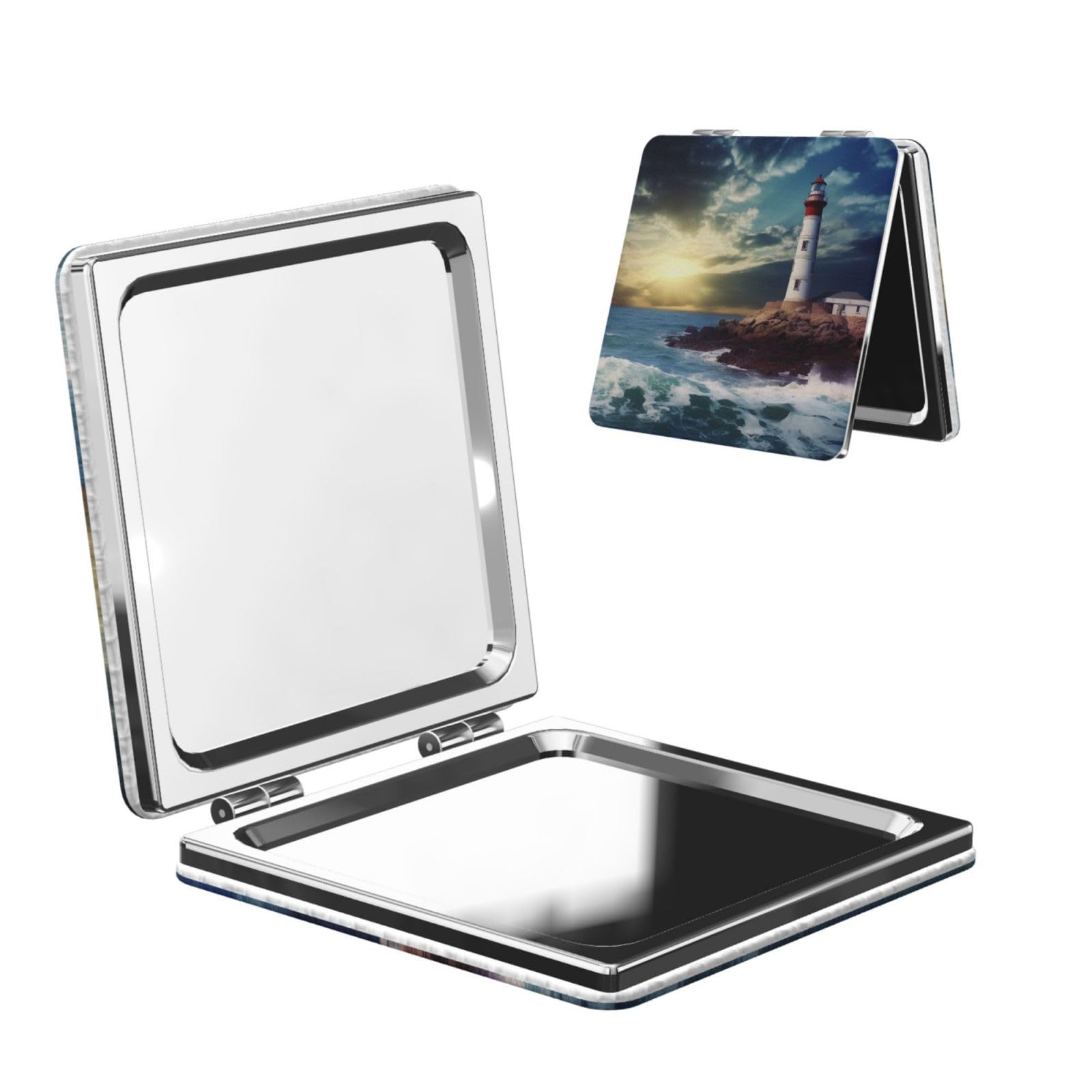DWVTSLH Lighthouse Seaside Compact Mirror for Purse, Double-Sided 2X/1X Magnifying Mirror for Women Men, Travel Makeup Mirror for Handbag, Handheld Vanity Mirror for Gift