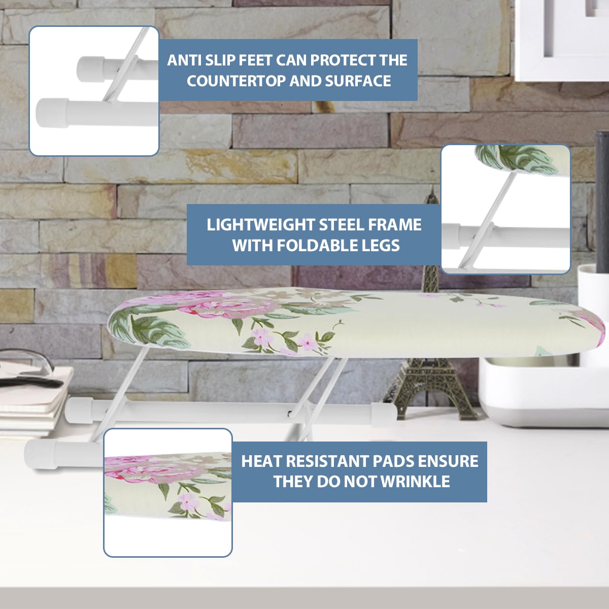 US Tabletop Ironing Board Small Ironing Board with Non-Slip Folding Feet Portable Ironing Board with Heat Resistant Pad Space Saving Foldable Iron Board for Sewing Craft Room 10.2x4.3x3.1 inch