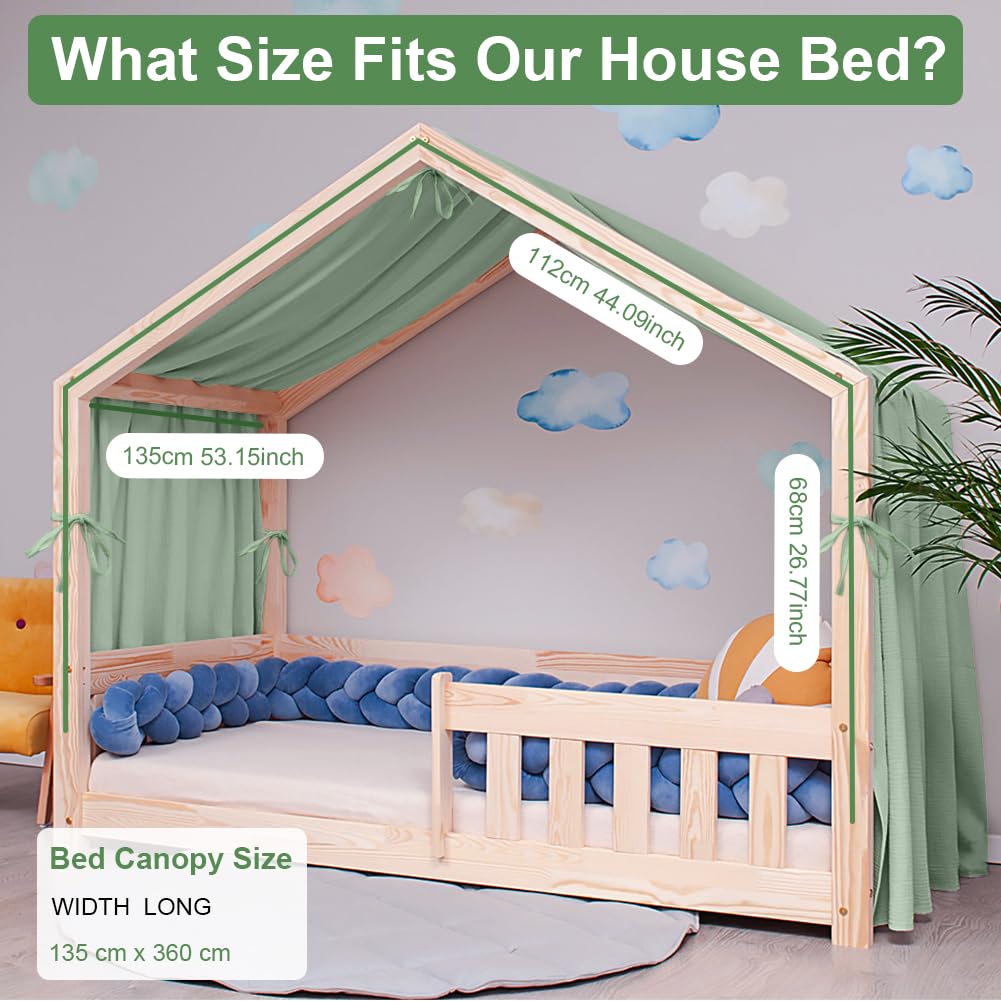 Vicloon Tenda Letto Bambini 100% Cotone, Tenda Letto Montessori per Letto Bambini, Baldacchini in Tessuto, Tenda da Letto per la casa in Mussola, 135 x 360 cm, Verde Chiaro