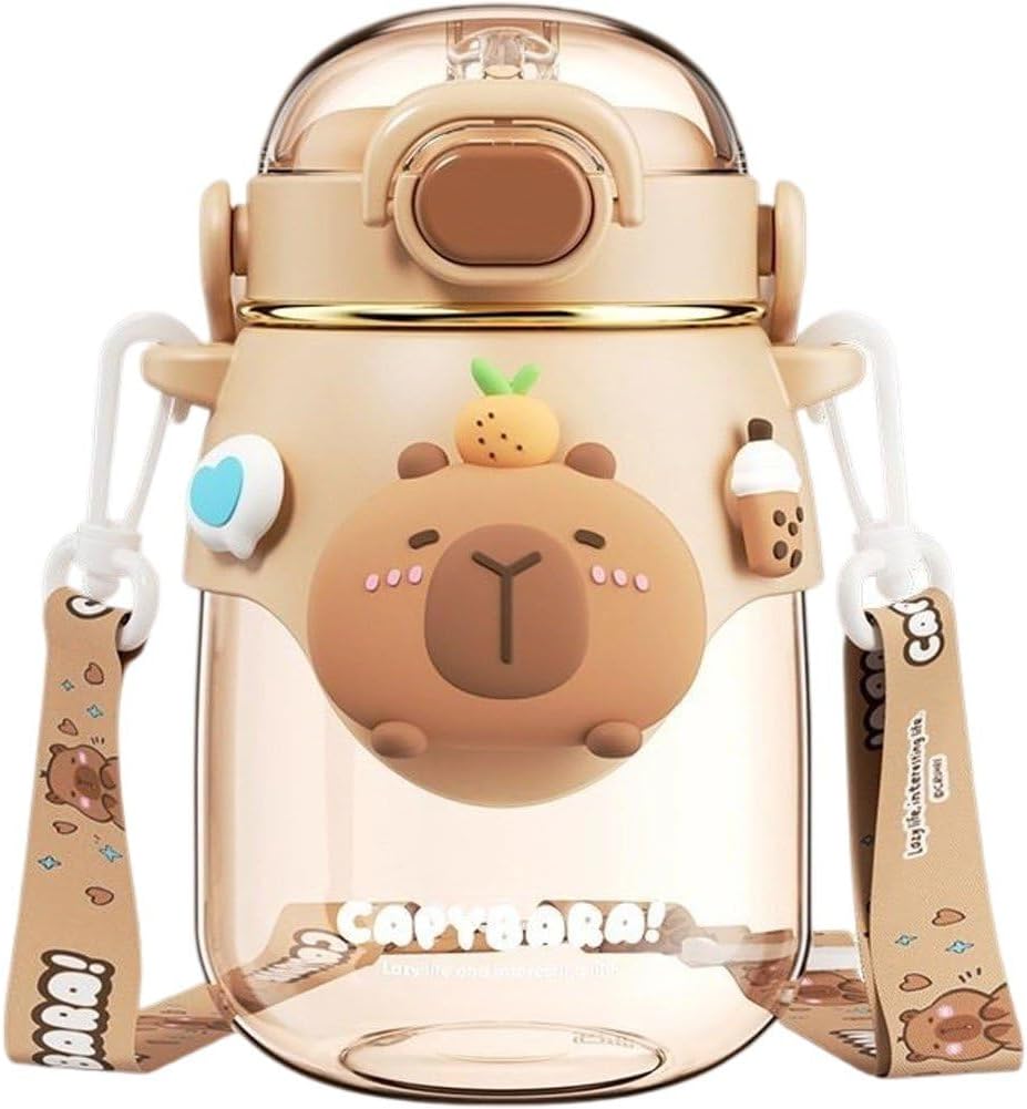 Capybara Water Cup with Straw Cute Water Bottle Kawaii Drink Jug for Kids and Girls in School Office on Travel