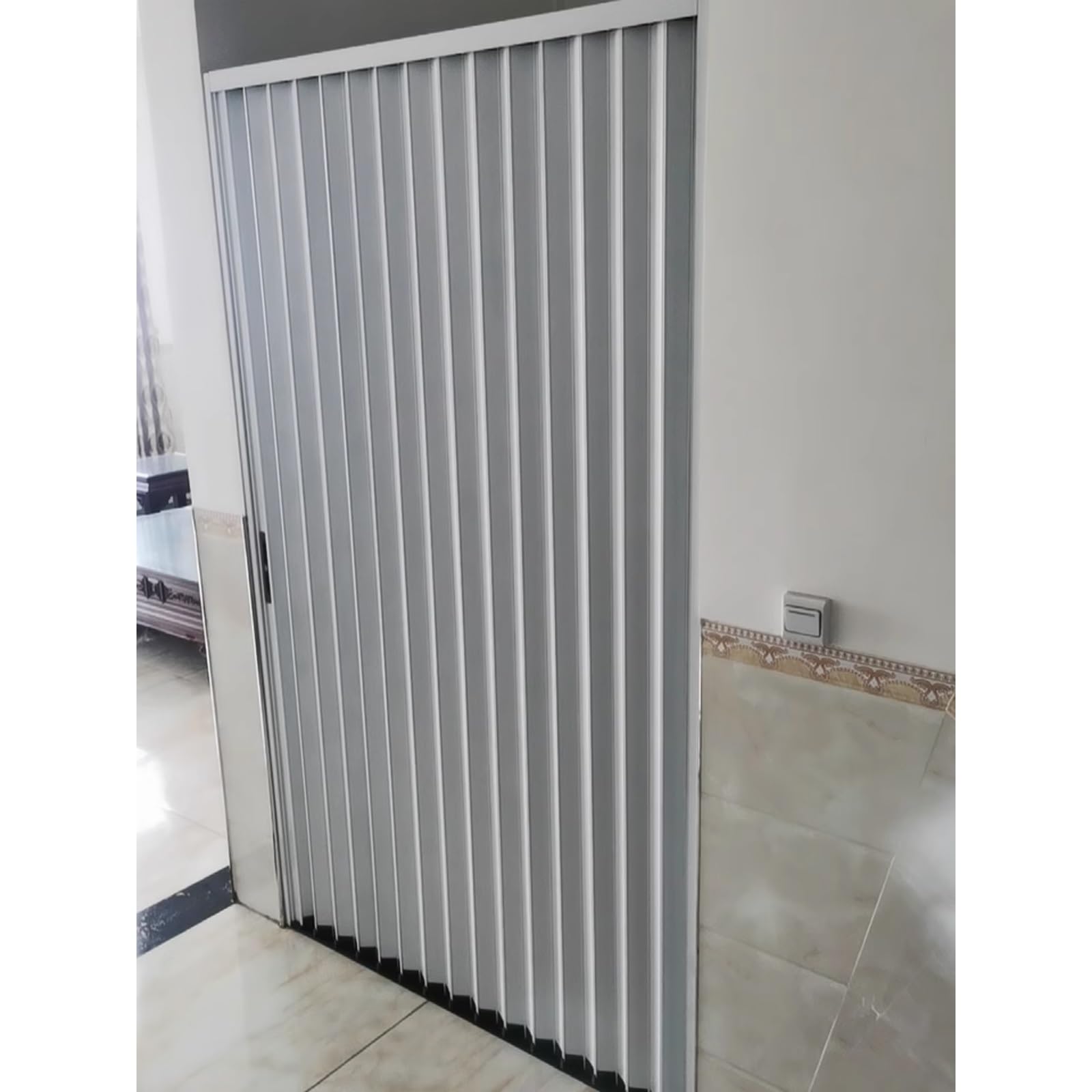 Drzwi akordeonowe, trwałe składane drzwi harmonijkowe ze stopu aluminium z zamkiem - wodoodporne, regulowana szerokość (74-101 cm) do łazienki, restauracji i balkonu, wysokość 213 cm (wys. 213 cm/szer