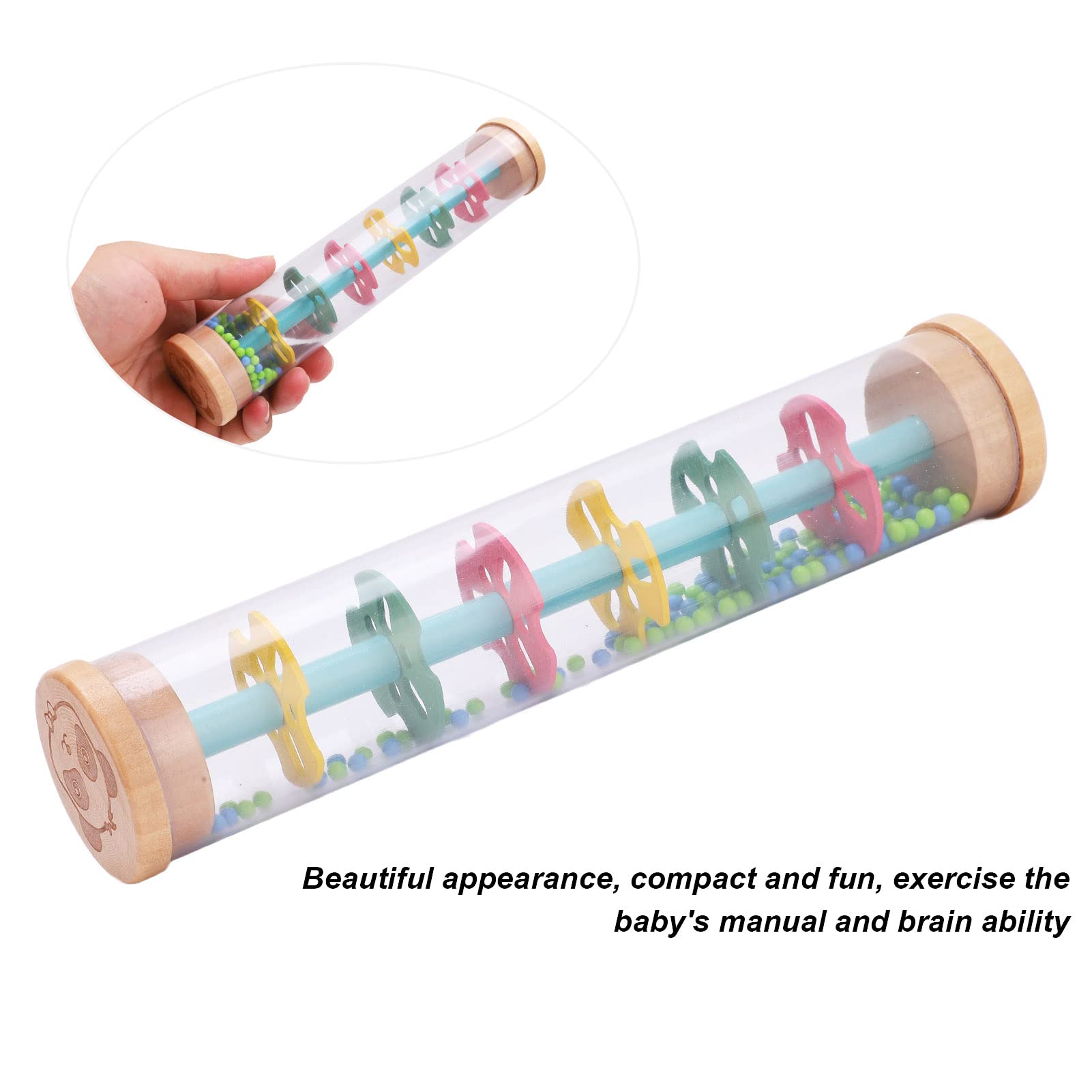 SIXRUN Giocattolo con Bastone della Pioggia, Sonaglio Rainmaker in Legno Massello e Plastica, Mini Tubo Scuotitore da 8,3 Pollici con Perline Colorate con Suono della Pioggia Gioco Motorio Fine per