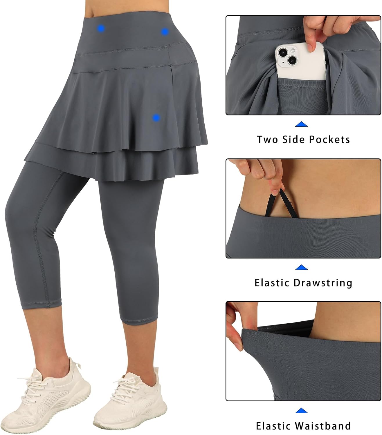 ANIVIVO Skirted Leggings for Women Capri, Athletic Tennis Skirt with Leggings Golf Pickleball Clothes with Pockets - Image 4