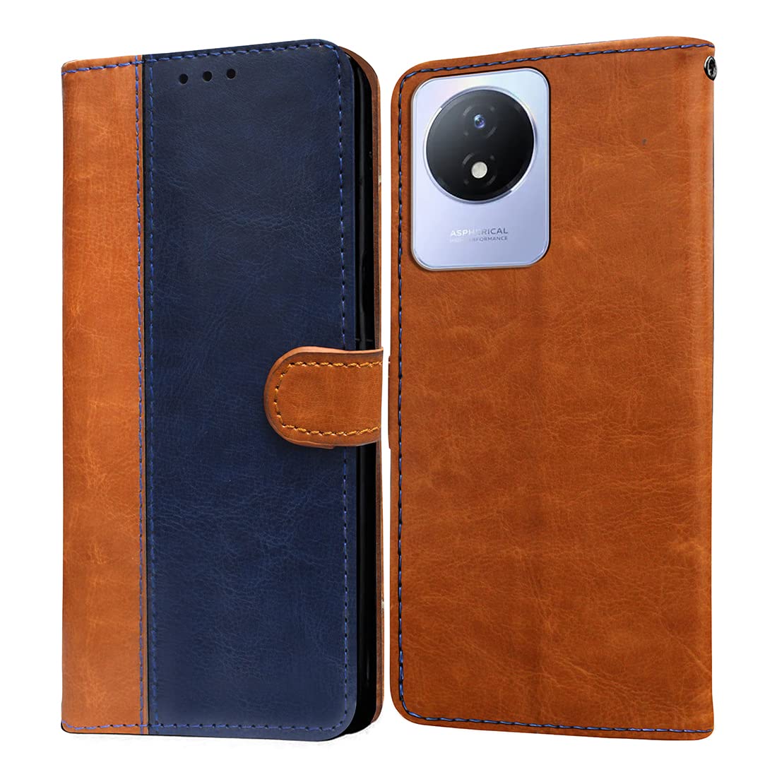 Casotec Flip Cover for Vivo Y02 4G | Premium Leather Finish | Inbuilt Pockets & Stand | Flip Case for Vivo Y02 4G (Camel and Blue) (B0BQHT4BLJ) Amazon Price History, Amazon Price Tracker