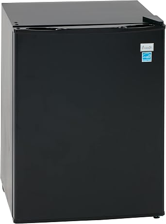 Avanti Mini Fridge Compact Refrigerator for Home Office or Dorm, Features Single Reversible Door Removable Shelves Automatic Defrost and Adjustable Temperature Control, 2.4-Cu.Ft, Black