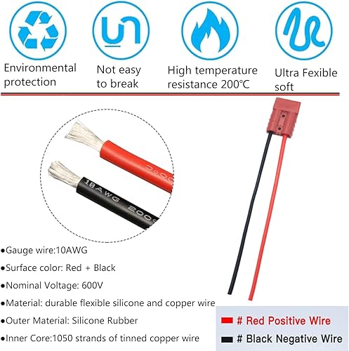 Miniatura 3 de Conector de batería, enchufe de conector rápido de batería de 50A 600V, enchufe de desconexión y conexión rápida, con cable de silicona de batería