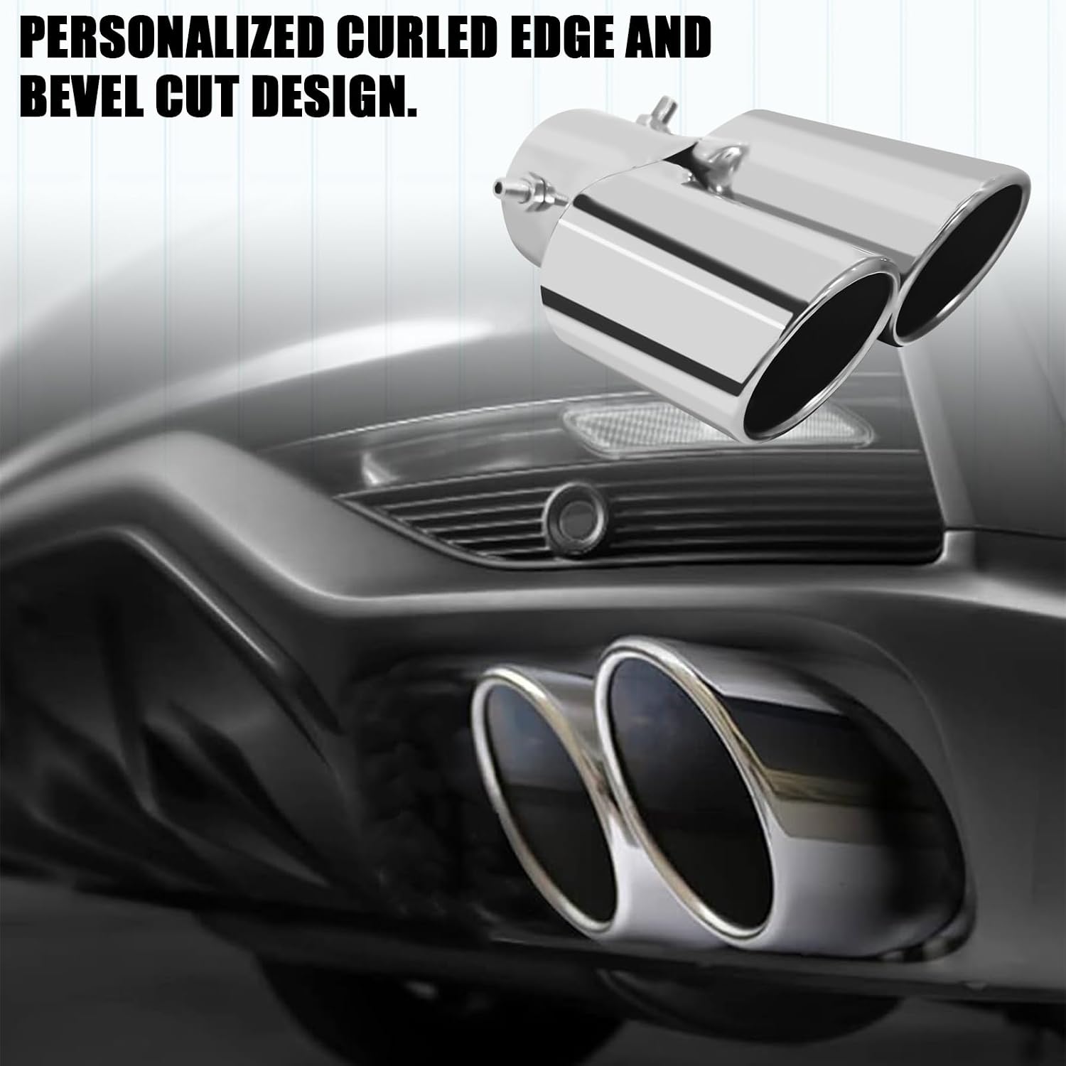 Dual Exhaust Tip 2.5" Inlet, Escapes Deportivos Para Carro, Car Exhaust Tip Pipe Double Outlet Straight Muffler Tailpipe Tips with Screw, Bolt-on Exhausts Pipe Modification Accessories(Silver)