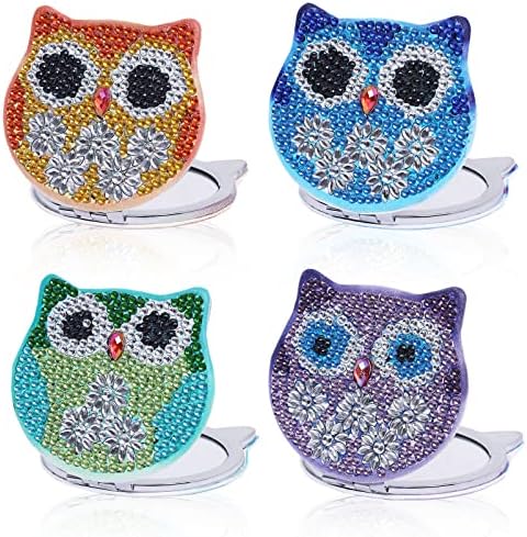 LIANHESTORE 4Pcs Diamond Painting Compact Mirror DIY Pocket Mirror with Mandala Diamond Painting Cover Mini Makeup Mirror,Small Compact Mirror Magnifying Folding Purse Mirror,DIY Kits for Girls