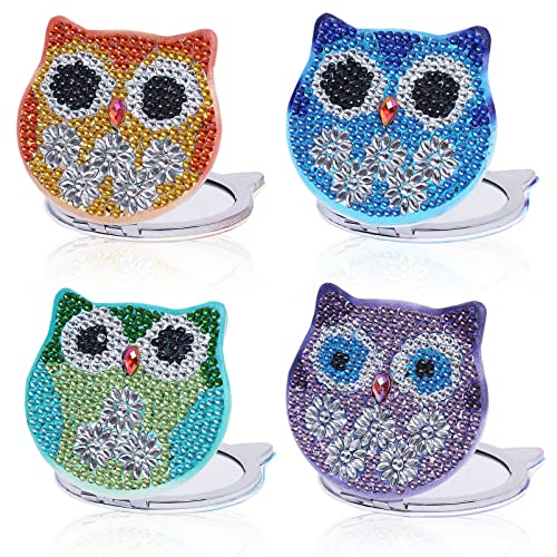 Lianhestore 4Pcs Diamond Painting Compact Mirror Diy Pocket Mirror With Mandala Diamond Painting Cover Mini Makeup Mirror,Small Compact Mirror Magnifying Folding Purse Mirror,Diy Kits For Girls #TOP2