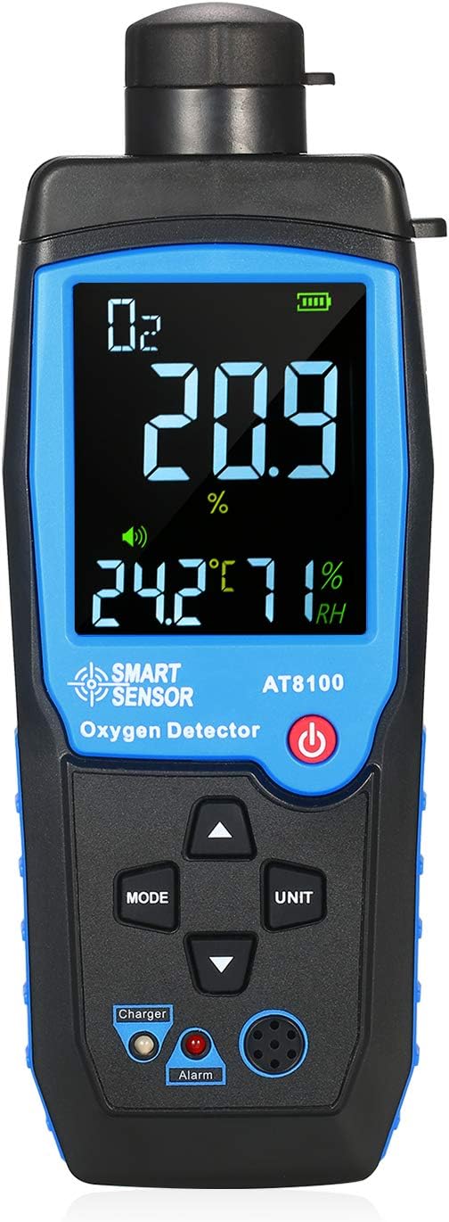 Detector,Handheld Digital Oxygen Detector USB Rechargeable Automotive O2 Sensor Tester Monitor LCD Display Adjustable Alarm Auto Power Off Oxygen Meter for Car Tunnel Laboratory and Industry