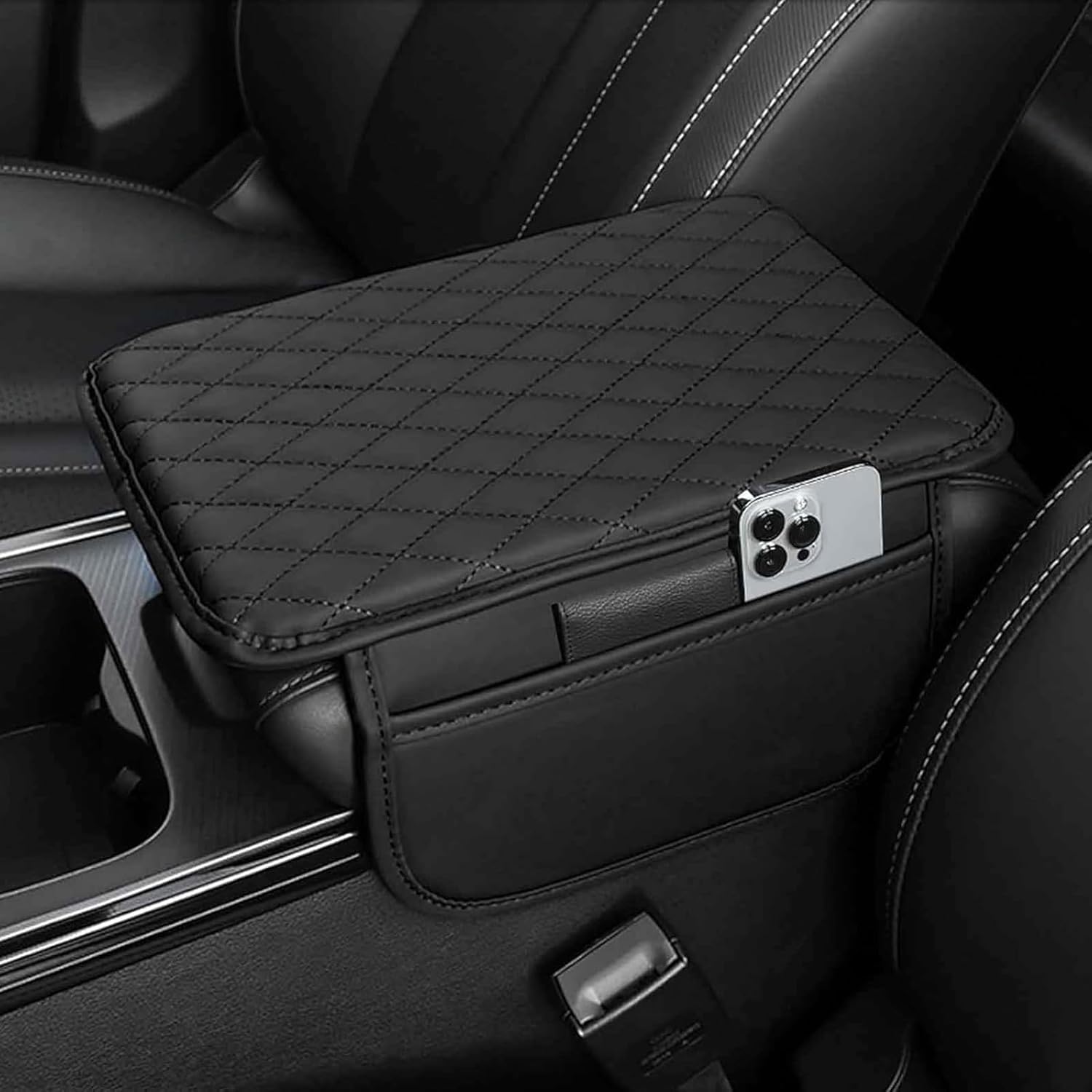 Qwedfsd A/Black Pu Lether Centre Console Rmrest Cover For Mg Mgs5 Ev 2025,Memory Fom Comfortble Centre Console Pd Height Incresing With Storge Bg,