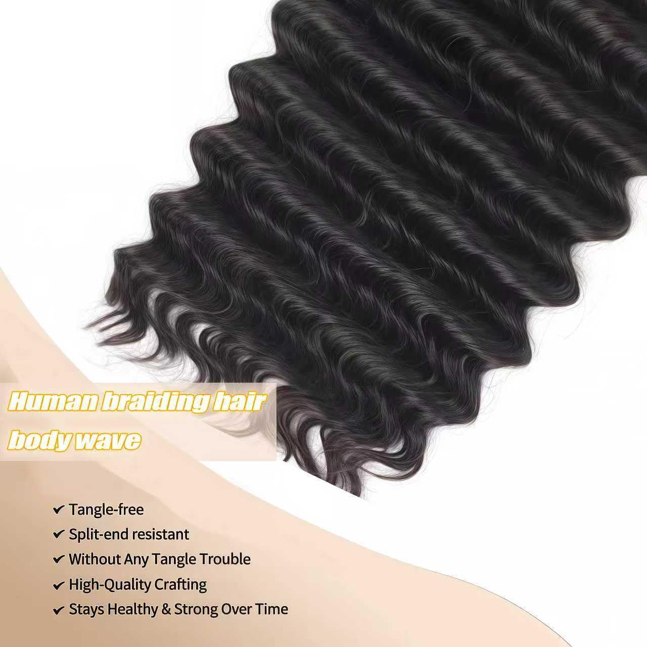 Human Braiding Hair 12A Deep Water Wave Boho Human Hair for Braiding Curly Bulk human hair for braids 3 Bundles 120g/Pack human bulk hair Natural Women Color 1B Black（18inch）