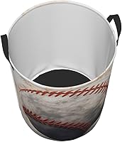 Vista 3 de Cesta circular con estampado de béisbol, impermeable, organizador de almacenamiento, cesta de lavandería con asas para ropa, juguetes pequeños