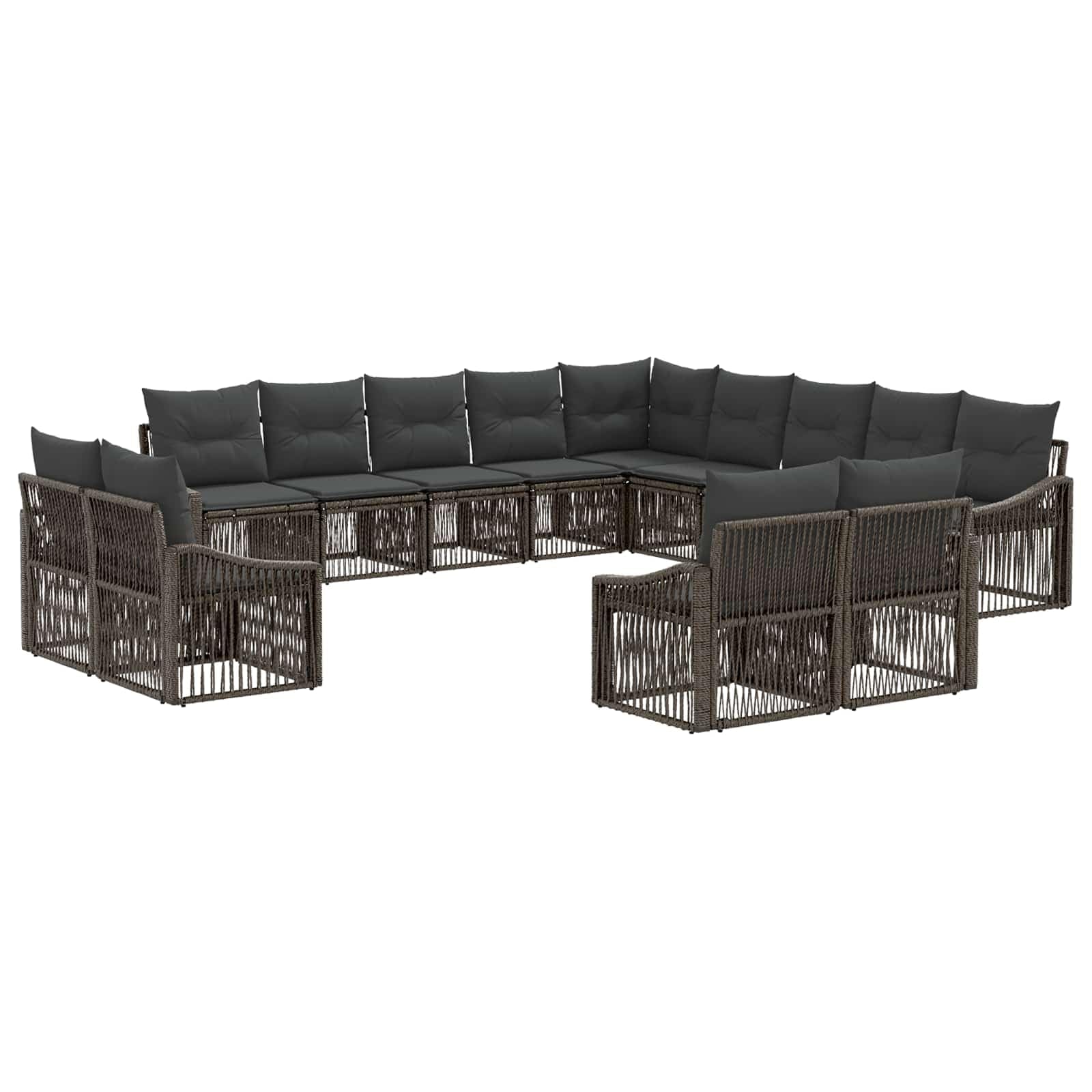Ensemble de canapé de Jardin 13 pièces Gris en polyrotin Acier Enduit, Coussins Amovibles lavables, Design modulaire pour terrasse Patio Jardin détente