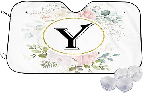 Miniatura 8 de Parasol personalizado para parabrisas de automóvil, ajuste universal, diseño de flores, letra Z, mantiene tu vehículo fresco, reflector de calor
