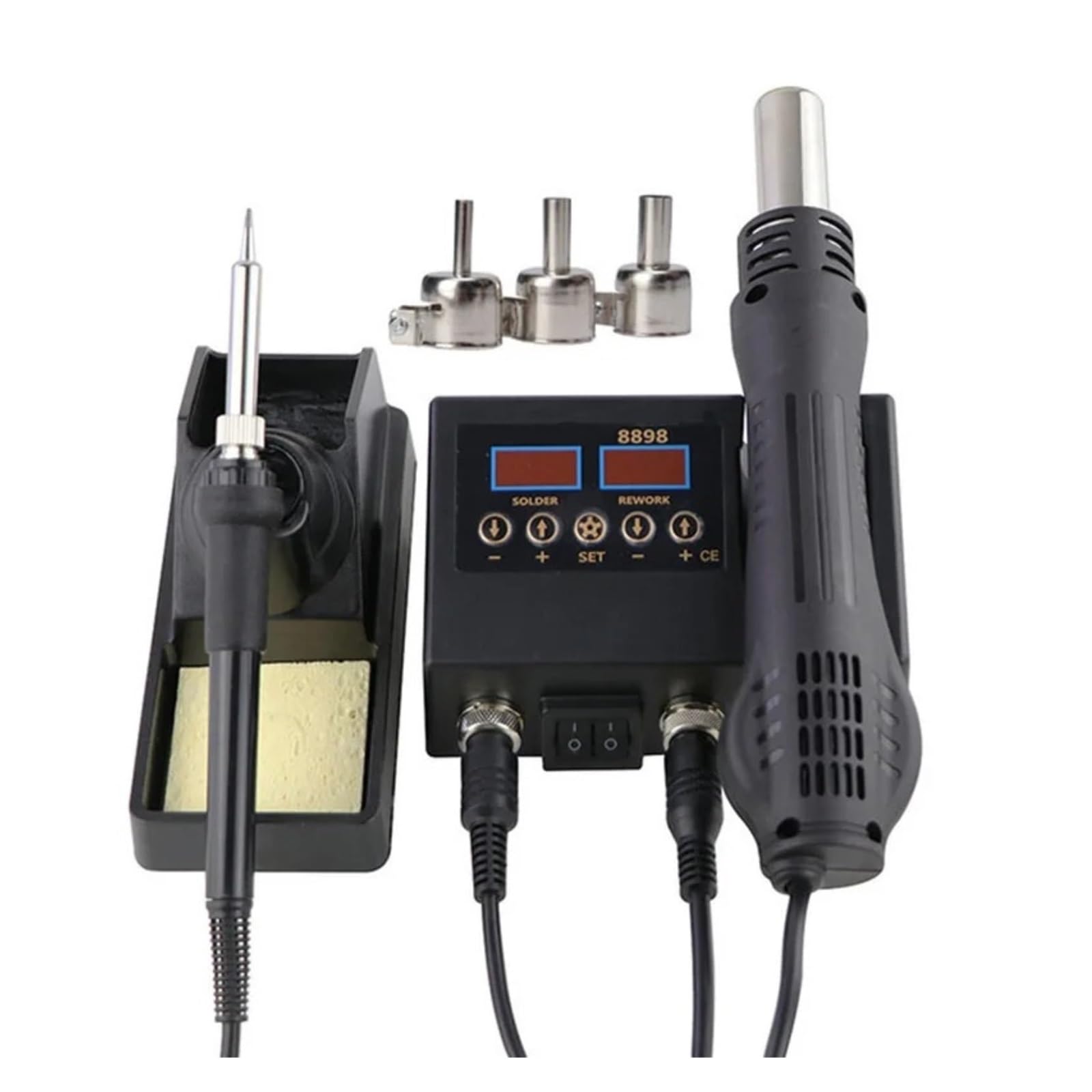 Poste à souder, Station de soudage intelligente 2 en 1 sans plomb 8898, pistolet à air chaud portable et kit fer précision(8898)