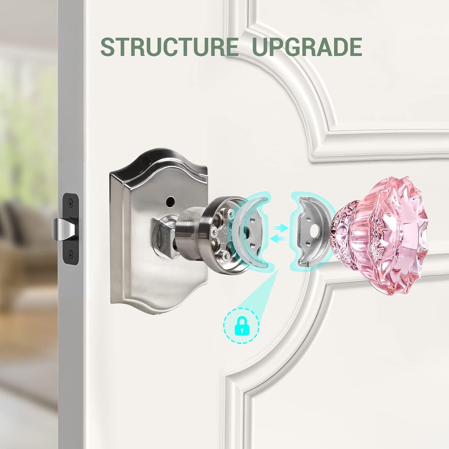 Front Door Handle Adjustable+ Glass Door Knobs Interior Rose Shape