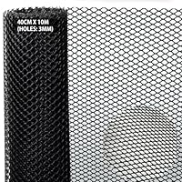 Kaninchendraht Kunststoff 40cm x 10m Gartenzaun maschendraht kunststoffzaun Wühlmausgitter Volierendraht Tiergehege für Geflügel Garten Balkon Schutznetz Zuchtnetz ((Löcher: 3 mm), Schwarz)