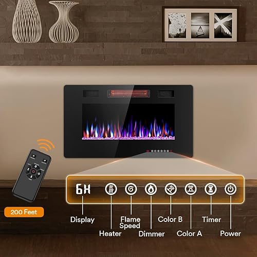 Miniatura 5 de Joy Pebble Insertos de chimenea eléctrica de 30 pulgadas, empotrado en la pared y montado en la pared, calentador de chimenea de 7501500 W, pantalla