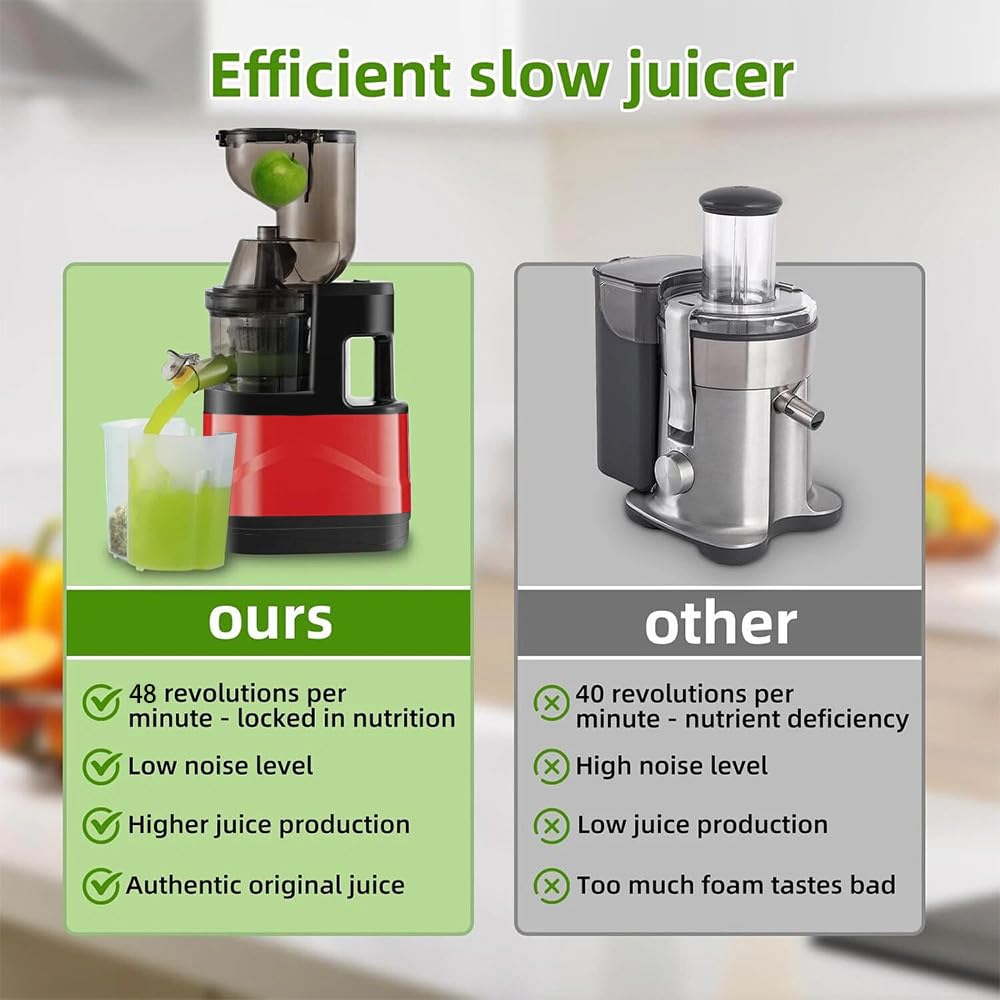 Kaltpress-Entsafter für ganzes Obst und Gemüse, 500 W Leistung, 8 mm breiter Schacht für effizientes Entsaften, leicht zu reinigen, ideal für gesunde Säfte