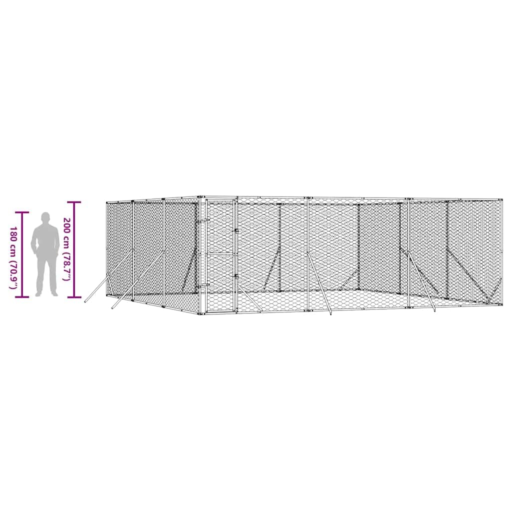 Perrera para perros de acero galvanizado para exteriores, 6 x 6 x 2 m, con puerta con cierre, recinto de metal estable para perros, cachorros, animales pequeños, salida segura y protección