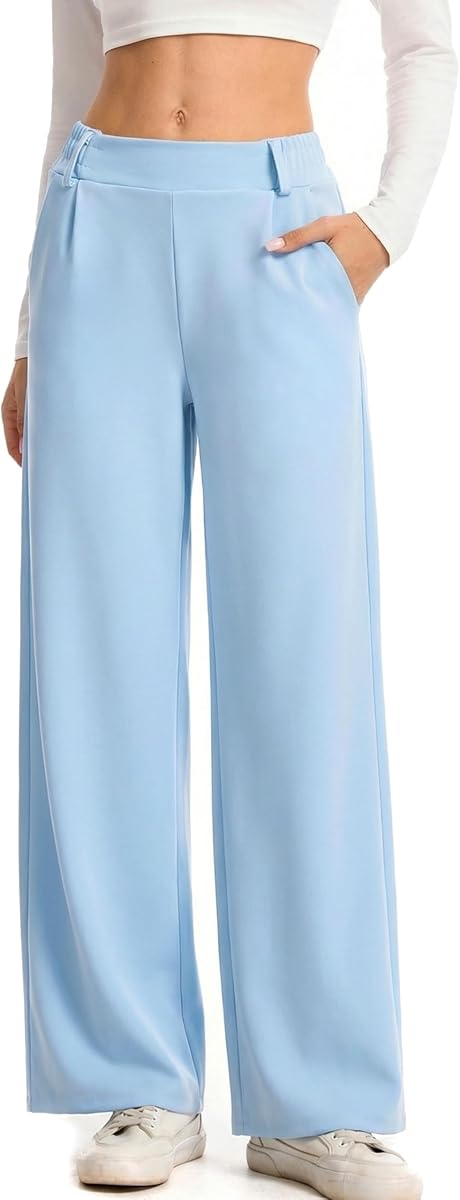 DINNAPE Pantalones de pierna ancha para mujer, pantalones de vestir de trabajo, pantalones casuales de negocios elásticos con bolsillos, pantalones fluidos