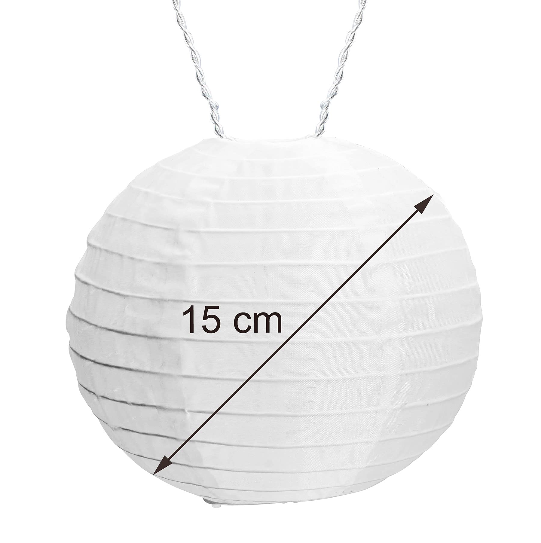 Amare łańcuch świetlny LED z 15 lampionami XXL o średnicy 15 cm, zasilany prądem, ciepła biel