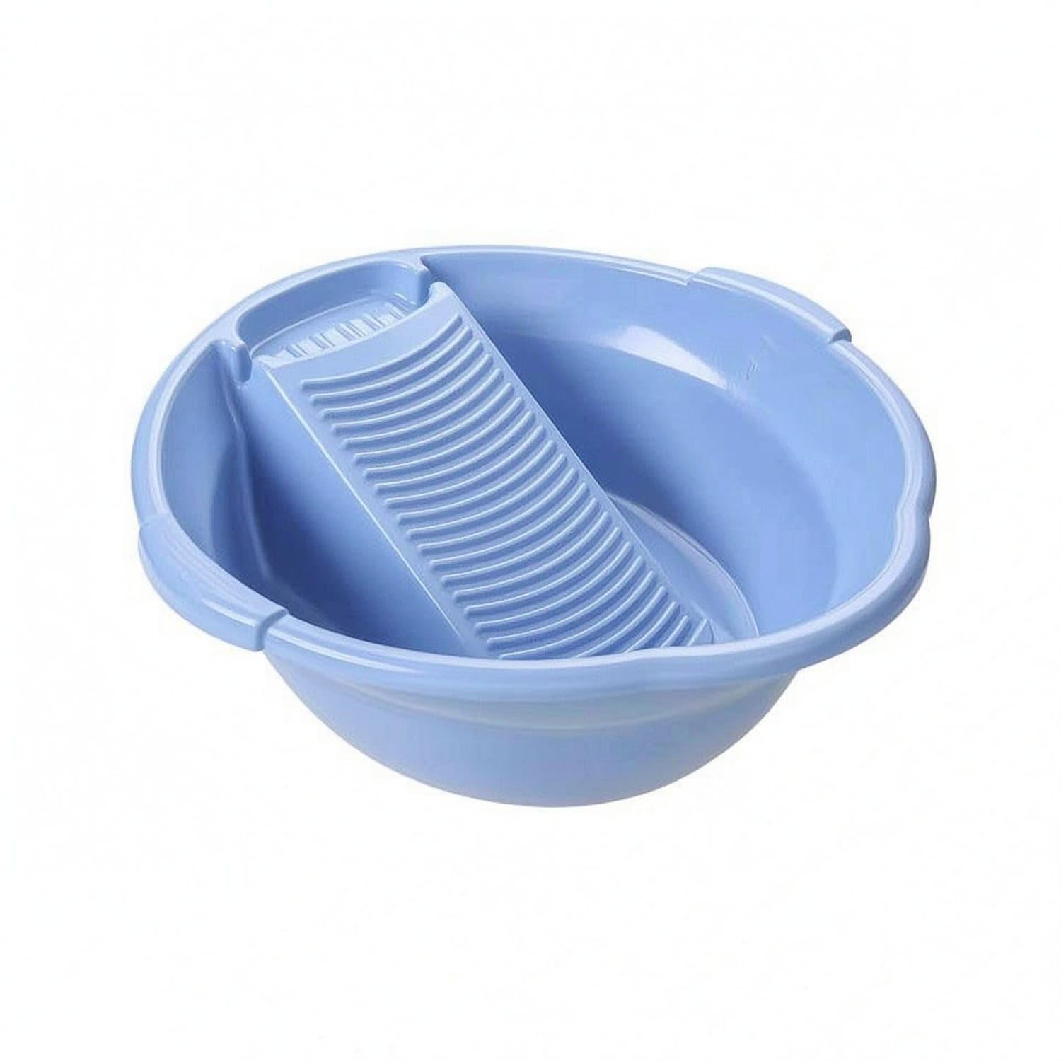 One-Piece Ribbed Wash Basin Molded ABS Wash Basin Wide Rim Household Utility Shallow for Laundry, Face Washing, Blue, L-image-6