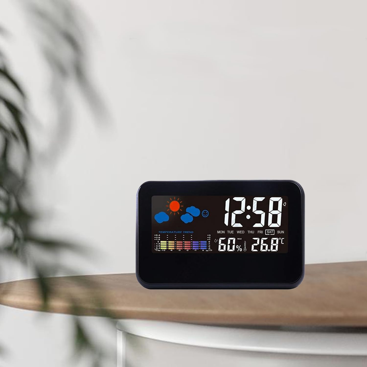 Kimroxi Digital Weather Clock Bedside with 12/24H Time, Date, Week, Temperature & Humidity Color Screen Electronic Alarm Clock for Bedroom Office Home Desktop (Adapter/Battery Not Included)