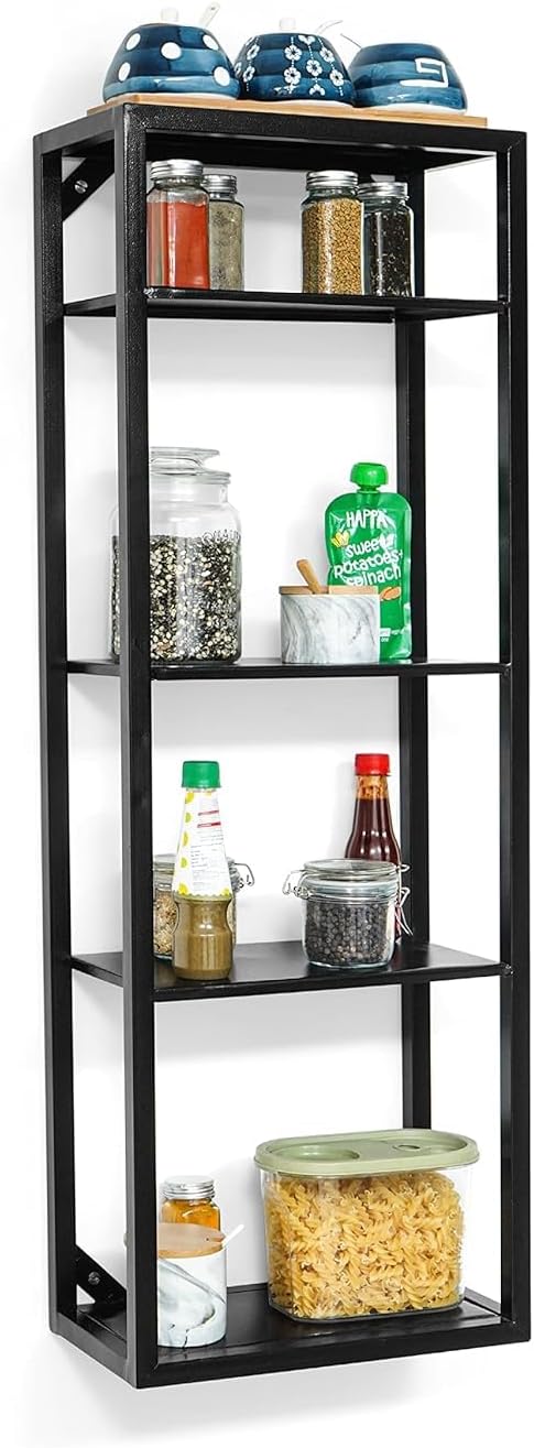 MILAD Wall Shelf 5 Tier Wall Mount Condiment Storage Rack Floating Shelves | Storage Holder | Display Organizer | Wall Shelves (36L*18W*101H cm)