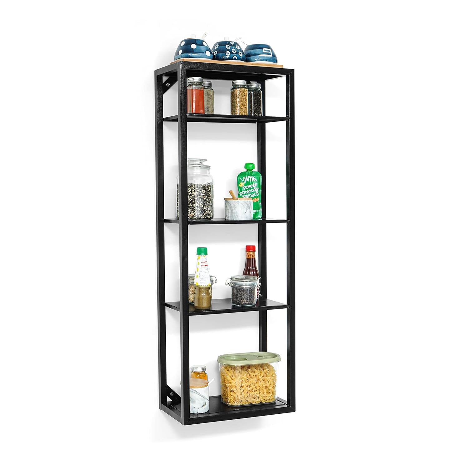 MILAD Wall Shelf 5 Tier Wall Mount Condiment Storage Rack Floating Shelves | Storage Holder | Display Organizer | Wall Shelves (36L*18W*101H cm)-image-4