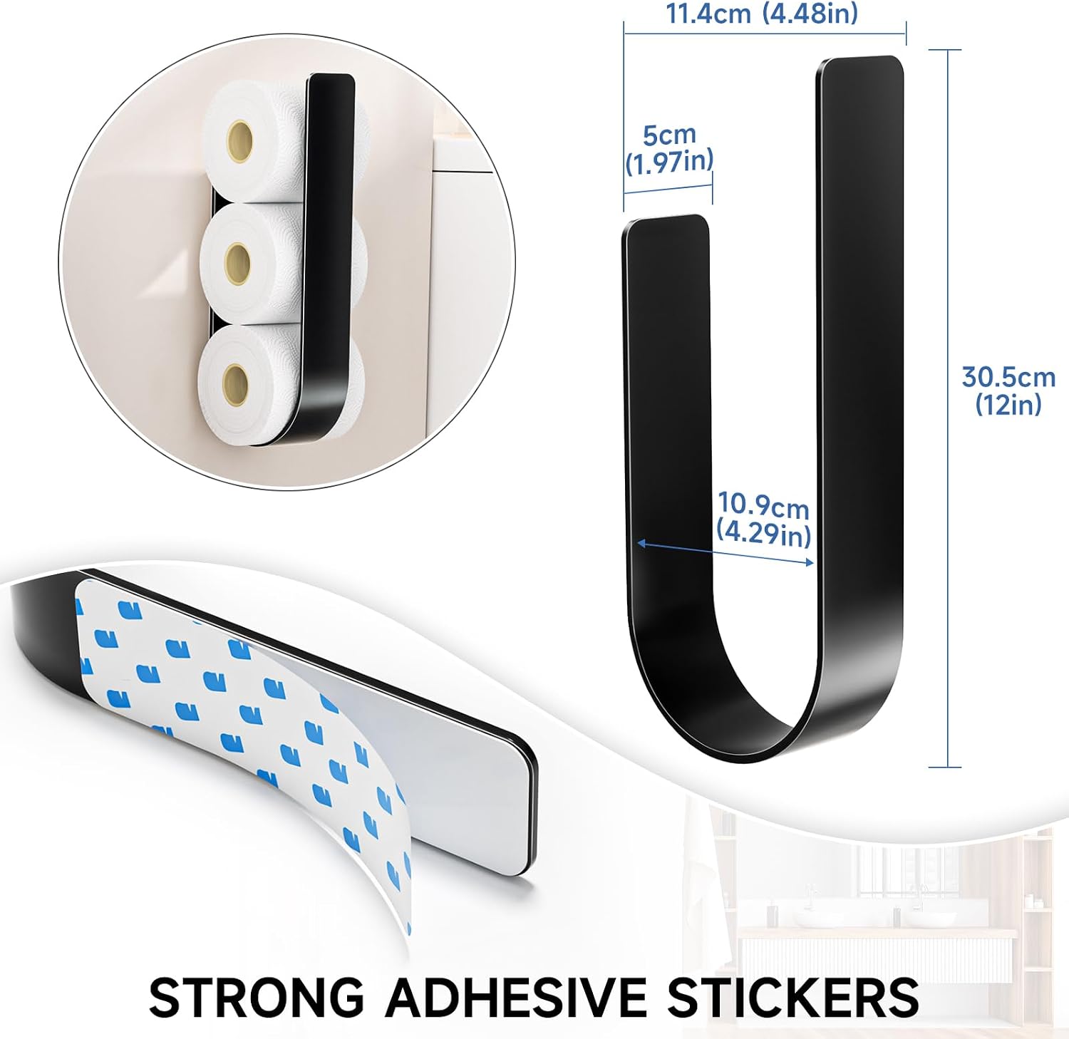 Toilet Paper Storage Wall Mount, Toilet Paper Holder Stand for 3 Rolls Tissue, Metal Extra Toilet Paper Storage Holder, Tissue Roll Holder for Rv, Bathroom,Black (1pack) image 4