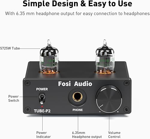 Miniatura 2 de Fosi Audio Amplificador de auriculares P2 Tubo de vacío Amplificador de auriculares Mini Hi-Fi Audio estéreo con protección de salida de ruido de