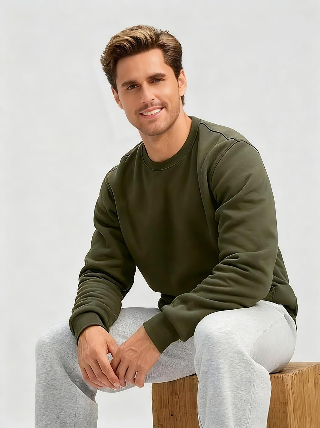 STICKON Mens Warm Sherpa Lined Sweatshirts Fleece Crewneck Sweater Winter Thermal Pullover with Kangaroo Pocket - Image 6
