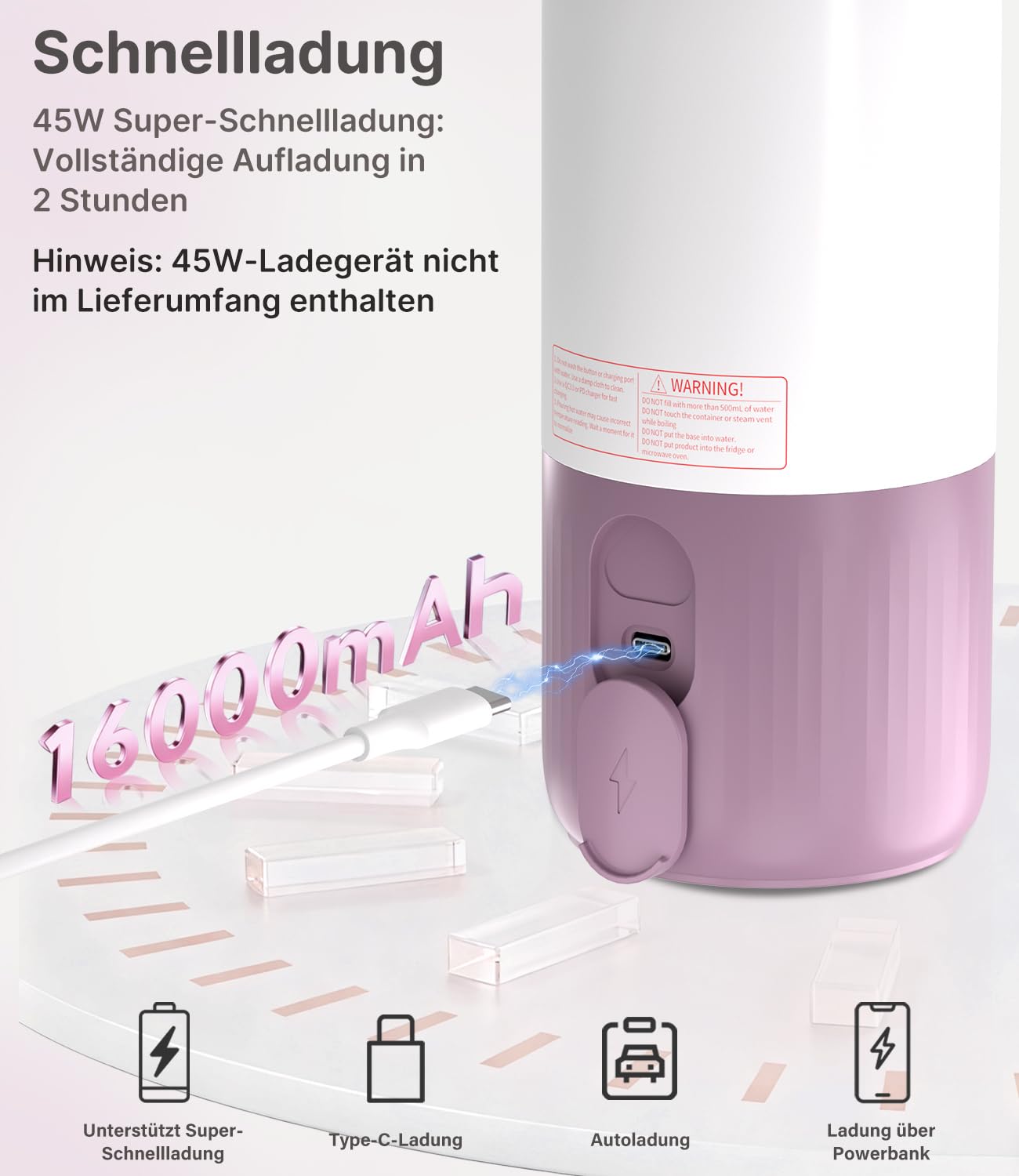 Tragbarer Baby Flaschenwärmer für Unterwegs, Pasteurisier-Funktion + 500ml Kapazität + 16000mAh-Akku | 2 Heizmodi für Muttermilch & Wasser | Schnellaufheizen & Kochfähig