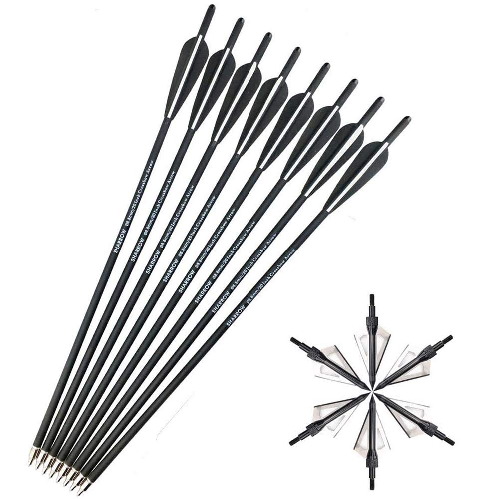 SHARROW 12pcs Flèches d'arbalète en Carbone 20 Pouces 22 Pouces 18 Pouces Flèches de Carbone Boulons d'arbalète avec Pointe de Flèche de Lame