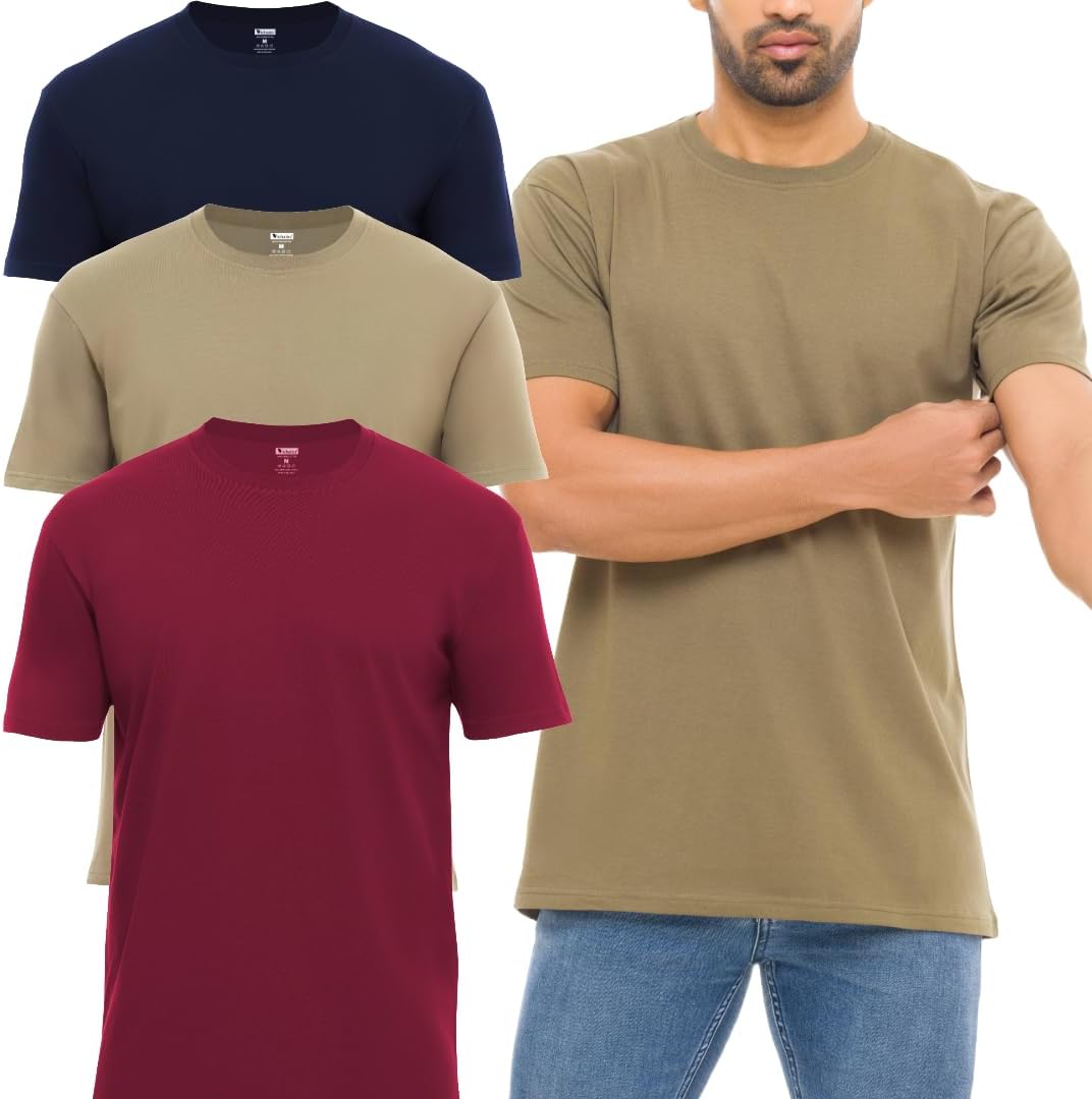 Mens Regular Fit Crew Neck T Shirts Short Sleeve - 100% Cotton Shirts for Men, Plain Casual Tee Shirts 3-Pack