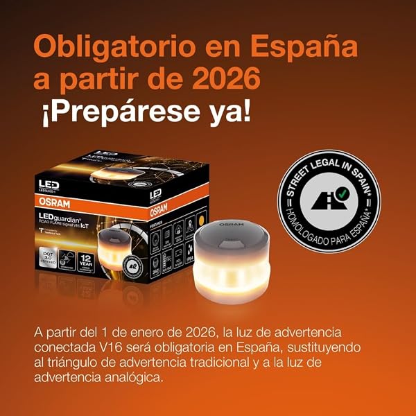 Visita la tienda de OSRAM OSRAM LEDguardian Road Flare Signal V16 IoT, luz de Advertencia LED certificada DGT 3.0, Uso obligatorio en España, 1900K, localización en Tiempo Real in use